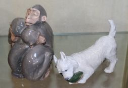 A Bing and Grondahl ceramic group of four monkeys (1581) together with a Royal Copenhagen model of