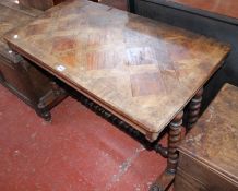 A Victorian rosewood and parquetry decorated side table, on barley twist supports 71cm high, 99cm