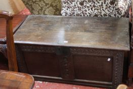 An 18th Century oak panel coffer with guilloche carved detail 108cm wide