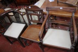 An Edwardian mahogany bureau, a late 19th Century mahogany side chair, Regency armchair and a