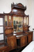 An Edwardian rosewood and marquetry mirror backed sideboard 247cm high, 151cm wide