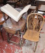 A Victorian oak drop leaf table, wheelback windsor chair and a gout stool (3). Best Bid