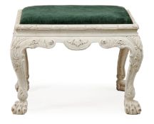 A cream painted carved wood stool, in George II style, of recent manufacture, with a rectangular