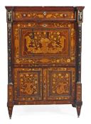 A Dutch mahogany, marquetry and gilt metal mounted fall front secretaire, 19th century, stepped