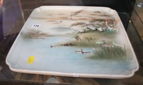 A Japanese porcelain tray; 36cm x 36cm