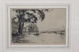 Eugene Bejot (1867-1931) Le Pont d`Arcole, Paris Etching Signed in pencil to the margin lower left