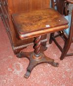A Victorian mahogany work table, with a cushion moulded drawer on a barley twist column and