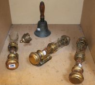 Three brass railway lamps (2 bearing GNR plaque and 1 bearing GER), together with an L.M.S.