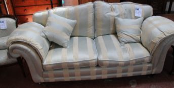 A modern striped damask upholstered sofa 210cm length