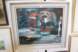 Jean Scott Abstract scene Oil on canvas Signed lower right 49.5 x 59.5cm; together with another