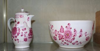 A Thuringian puce decorated hot water jug and a similar slop bowl