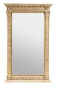 A giltwood and composition framed overmantel mirror, 19th century, with a moulded frieze
