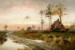Daniel Sherrin (1868-1940), Sunset landscape, oil on canvas, Signed lower right, 30.5 x 45.5cm (12