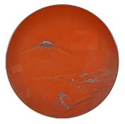 HATTORI: A Japanese copper dish of circular form decorated in relief with gold, silver and