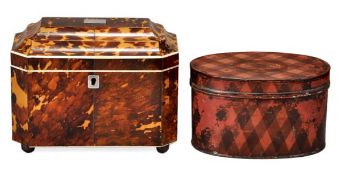 A Victorian tortoiseshell veneered and ivory strung tea caddy, circa 1860, of rectangular form with