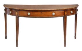 A George III mahogany semi-elliptical serving table, circa 1800, the satinwood crossbanded top