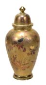 A Japanese inlaid bronze vase of tapered ovoid form with splayed foot and short cylindrical neck,