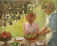 DDS. Eleanor Barry Lowman (1905-1983), Arbor Lunch, oil on board, Signed with initials lower right,