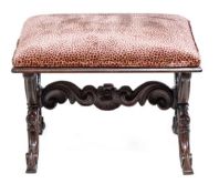 A William IV carved rosewood footstool, circa 1835, the rectangular seat above a moulded frieze and