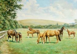 DDS. Roy Miller (20th century), Mr & Mrs KennardÕs mares and foals, oil on canvas, Signed lower