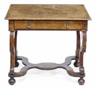 A William and Mary walnut side table, circa 1690, the rectangular top quarter veneered and with