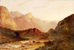 Gustave de Breanski (1856-1898), A mountainous river landscape, oil on canvas, Signed lower left,