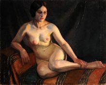 F. W. Schmidt (20th century), A seated nude, oil on canvas, Signed and dated upper right, Unframed,
