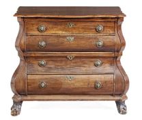 A Dutch oak serpentine fronted chest of drawers, circa 1790, the shaped top with moulded edge above