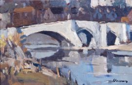 DDS. Edward Wesson (1910-1983), By the bridge, oil on board, Signed lower right, 20 x 30.5cm (8 x