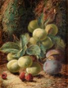 Oliver Clare (1853-1927), Still life of fruit on a mossy bank, oil on canvas, Signed lower right,