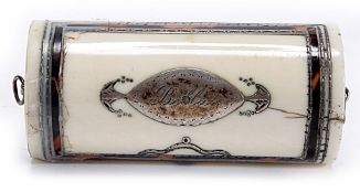 A Regency ivory etui, circa 1815, cylindrical with a flat base A Regency ivory etui, circa 1815,