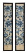 A pair of sleeve bands, the white silk ground embroidered with butterflies , amid peonies, each