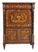 A Dutch mahogany, marquetry and gilt metal mounted fall front secretaire, 19th century, stepped