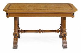 A Victorian oak and parquetry centre table, by J& W Cookes of  Warwick, circa 1870, the