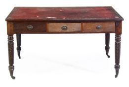 A George IV mahogany partnersÕ writing table, circa 1825, the red leather inset top, above three