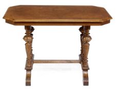 An oak centre table, possibly  French, late 19th/early 20th century, the quarter veneered and