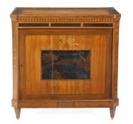 A Dutch satinwood, rosewood, marquetry and chequerbanded music cabinet, 19th century, the top with a