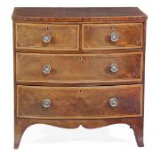 A George III mahogany and crossbanded bowfront chest of drawers, circa 1780, with two short and
