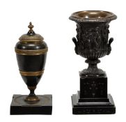 An Empire patinated and parcel gilt bronze vase and cover, early 19th century, the waisted and