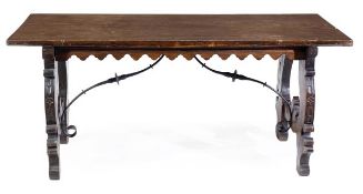 A Continental oak and walnut refectory table, probably Spanish, 18th century,the rectangular top