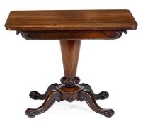 A William IV rosewood folding card table, circa 1835, the rectangular top with moulded edge