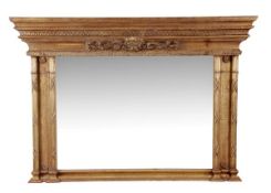 A giltwood and composition overmantel mirror, in George IV style, 20th century, the rectangular