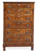 A Continental walnut and crossbanded tall secretaire drawer, circa 1850, with a moulded cornice
