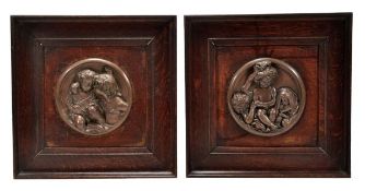 After Edward William Wyon (British, 1811-1885), a pair of patinated copper relief roundels