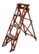 A stained beech and brass mounted folding ladder, first half 20th century and later, 101cm high,