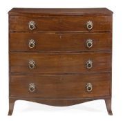 A George III mahogany bowfront chest of drawers, circa 1780, the top with reeded edge, with four