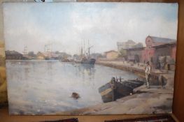 Ethel Morgan Dock scene Oil on canvas Signed and dated `96 lower right 30.5 x 46cm; together with