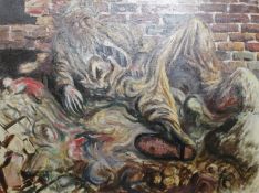 Oliver Simmonds `The Derelict` 1964 Oil on canvas (unframed) Label sub verso 61 x 81cm Best Bid