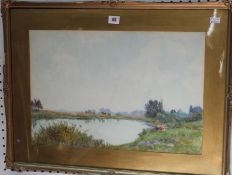 George Herbert Jupp (1869-????) `The Thames at Water Ockley` Watercolour Signed lower left Titled