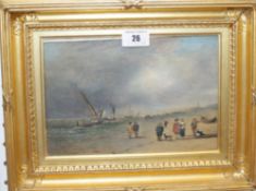 English School (19th century) Figures on the shore Watercolour 15 x 22cm